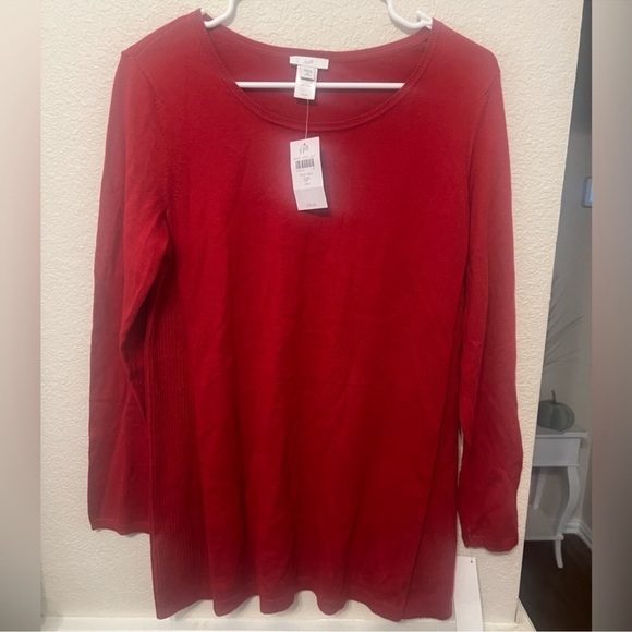PETITE SMALL J Jill true Red Scoop Neck
Lightweight Ribbed Sides Sweater - Picture 2 of 16